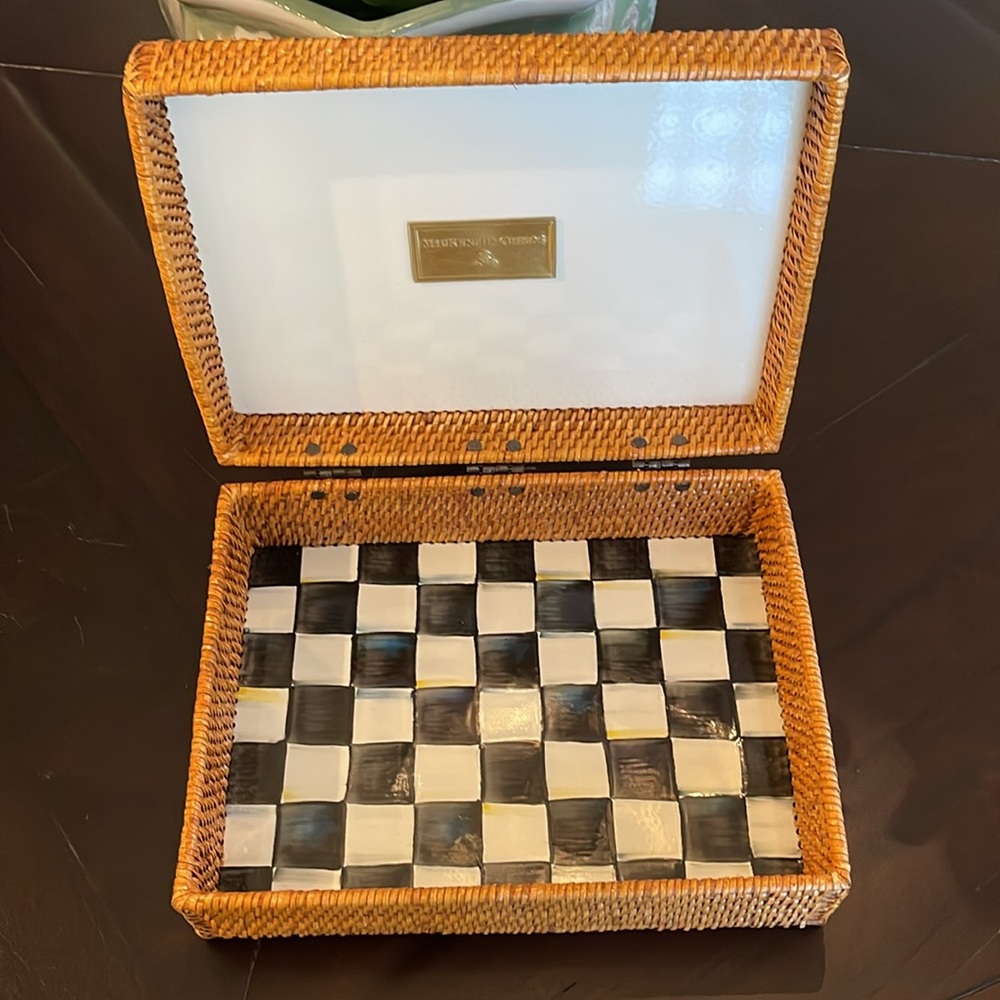 MacKenzie-Childs Black and White basket box, 9 x 12”